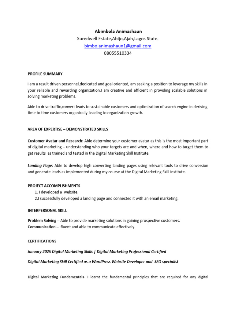Digital Marketing Role CV Templates | PDF