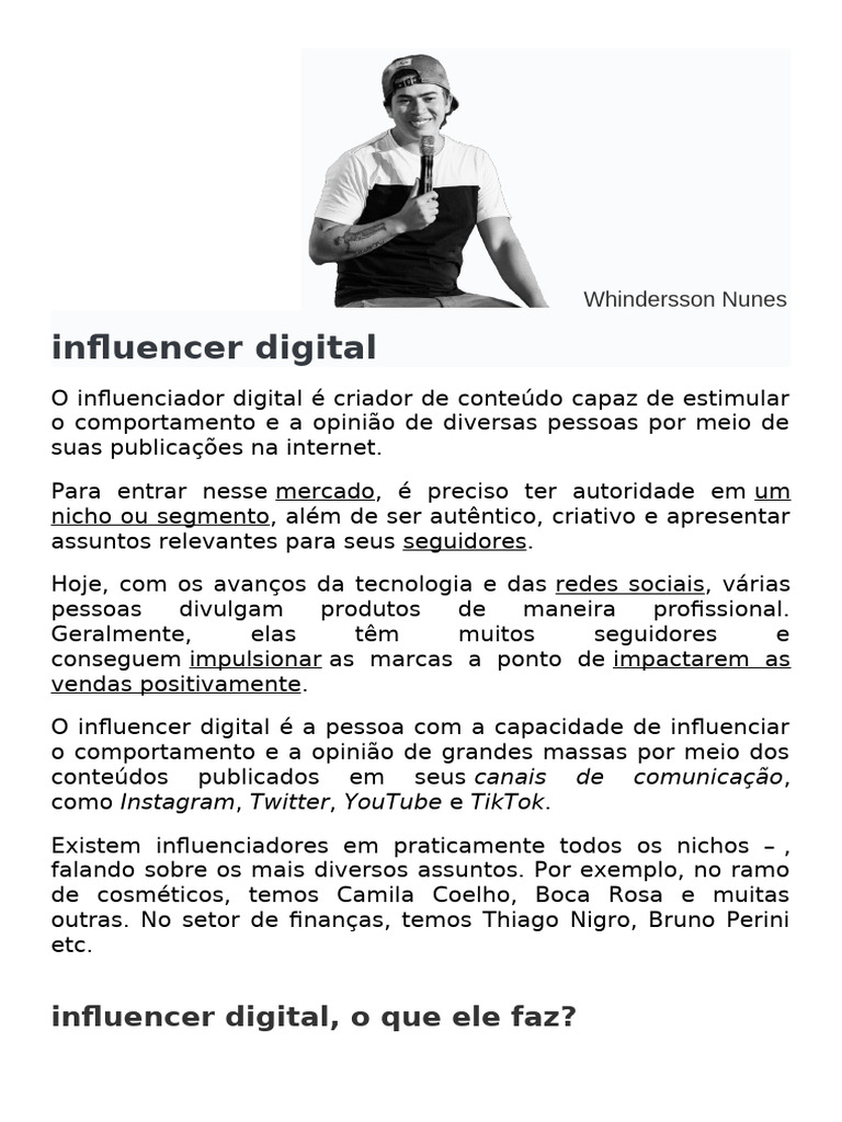 Influenciador Digital: O Que Faz e Como Atua | PDF