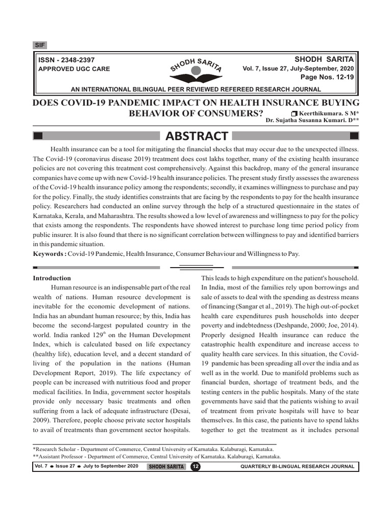 Covid-19 Impact on Health Insurance Awareness | PDF | P Value | Insurance