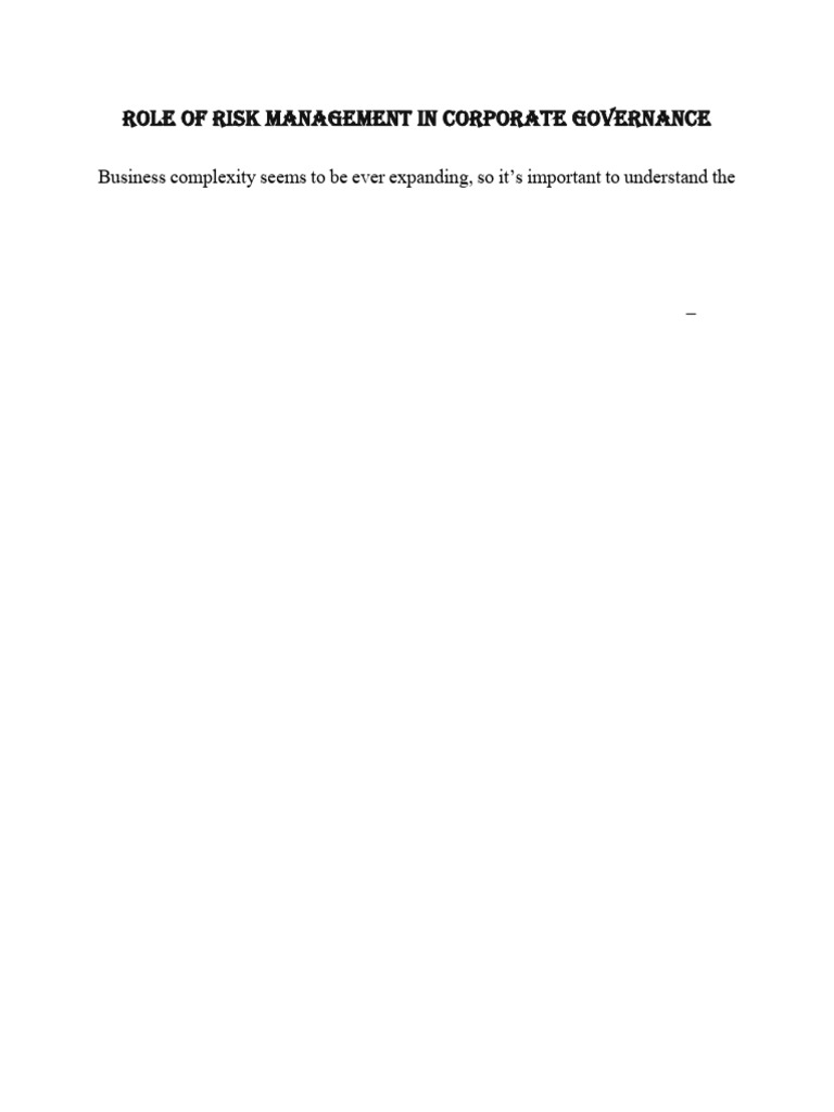 Risk Management in Corporate Governance | PDF | Risk Management ...