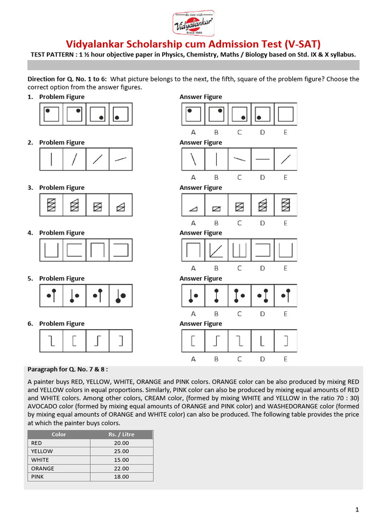 V-SAT Exam Pattern and Sample Questions | PDF | Ion | Circle