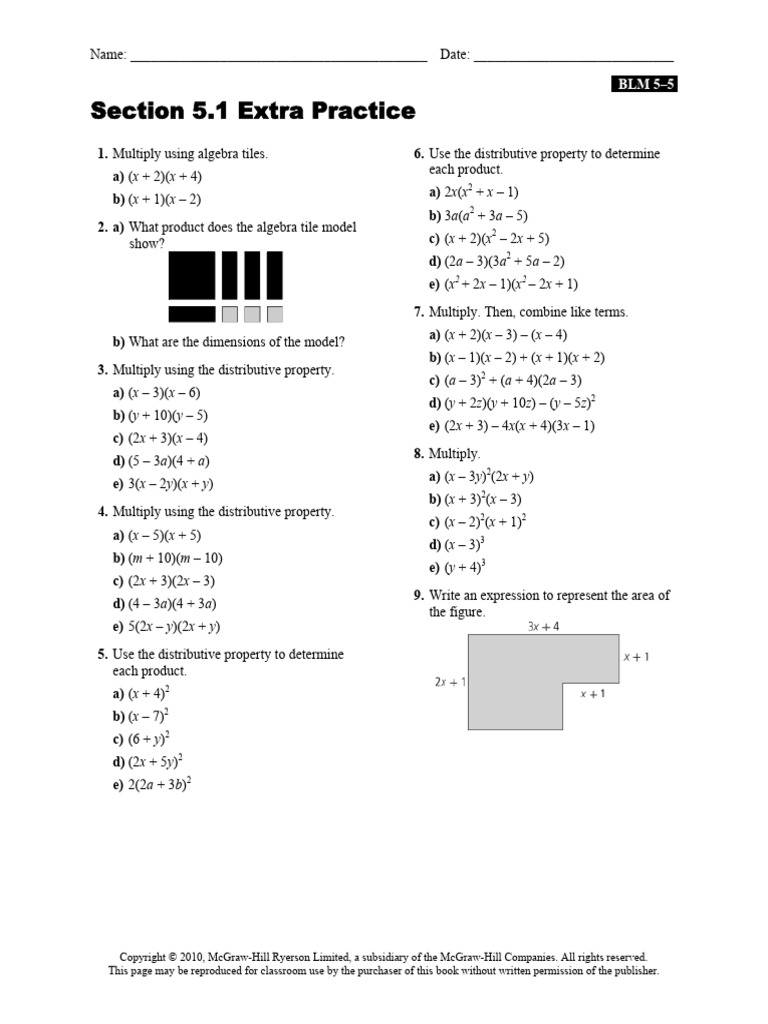 BLM 5-5 Section 5.1 Extra P | PDF | Algebra | Mathematics