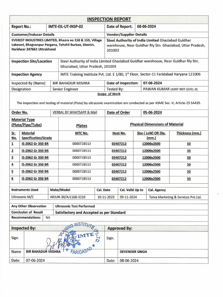 Everest UT Inspection Report | PDF