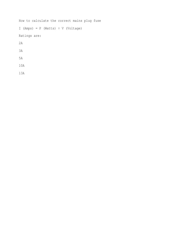 Mains Plug Fuse Calculation Guide | PDF | Electrical Equipment ...