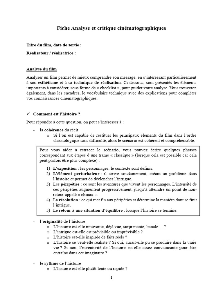 Guide d'analyse critique de films | PDF