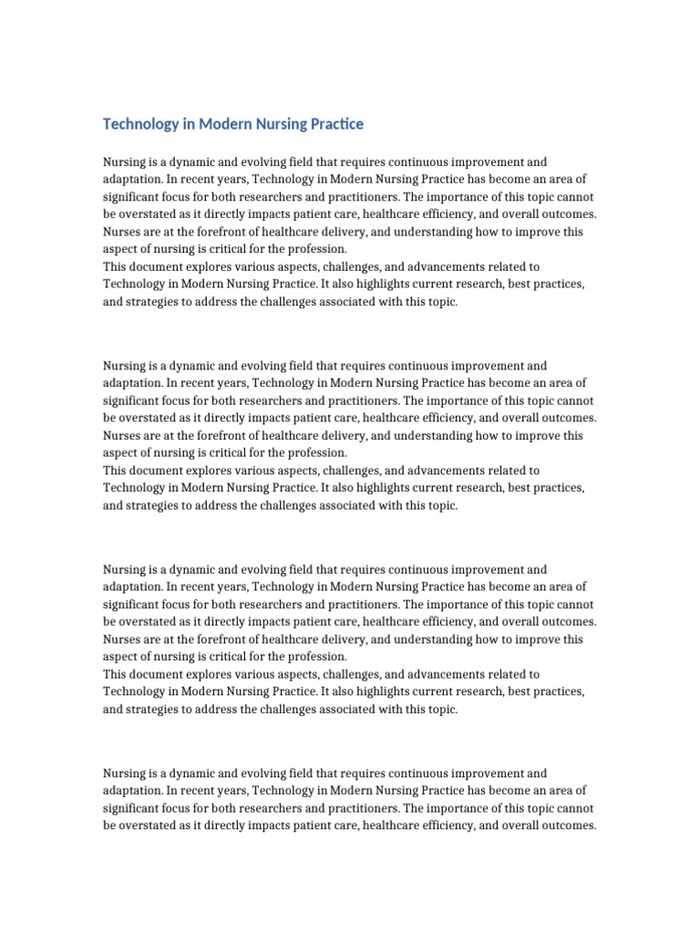 Advancements in Nursing Technology | PDF | Health Care | Nursing