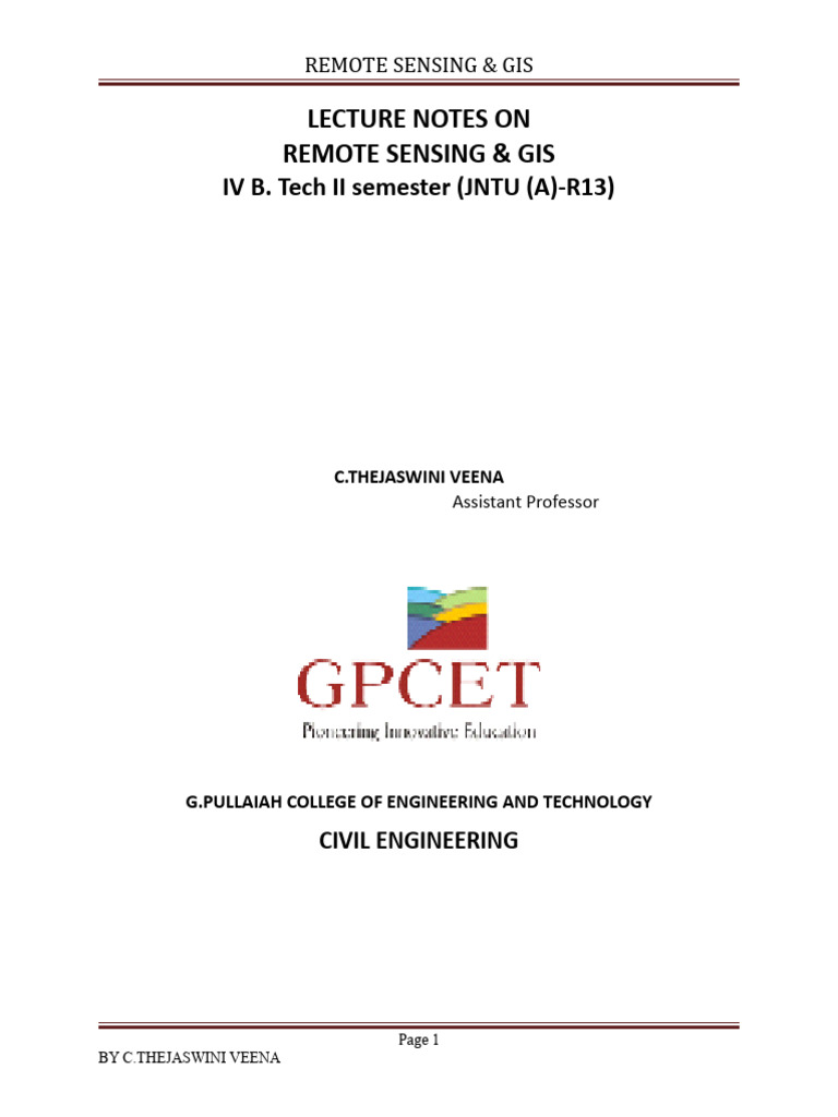 Remote Sensing and GIS Lecture Notes | PDF | Electromagnetic Radiation ...