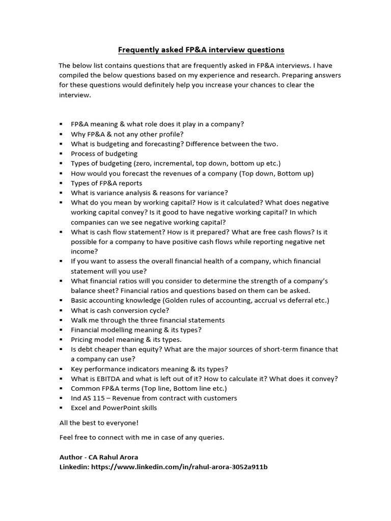 Essential FP&A Interview Questions | PDF