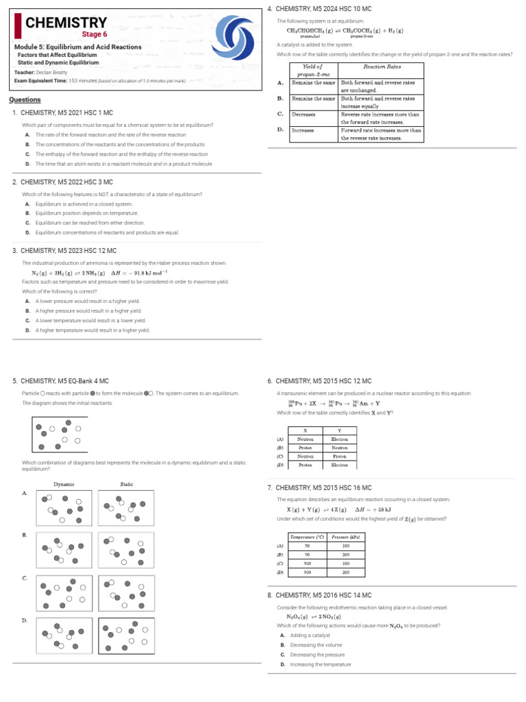 Mod 5 IQ1 and IQ2 Questions | PDF | Chemical Equilibrium | Chemical ...