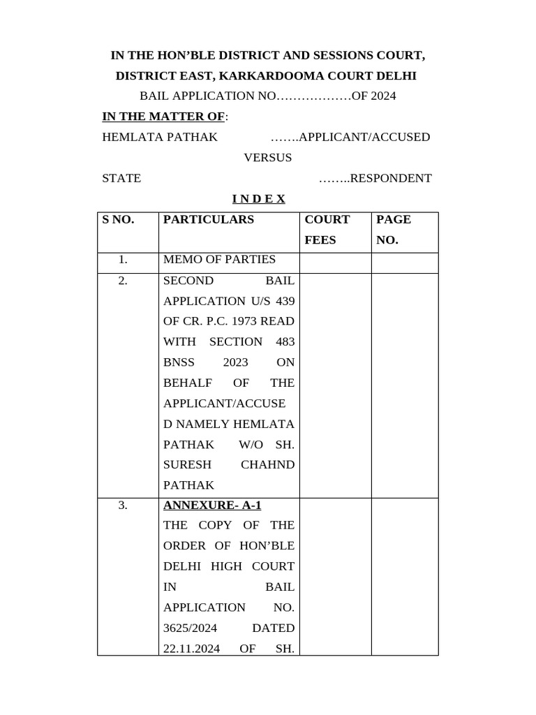 Hemlata Pathak Bail Application 2024 | PDF | Bail | Crime & Violence