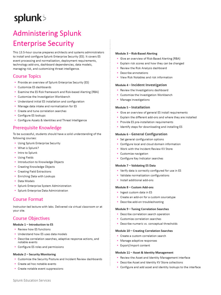 Administering Splunk ES Course Overview | PDF | Computing | Information ...