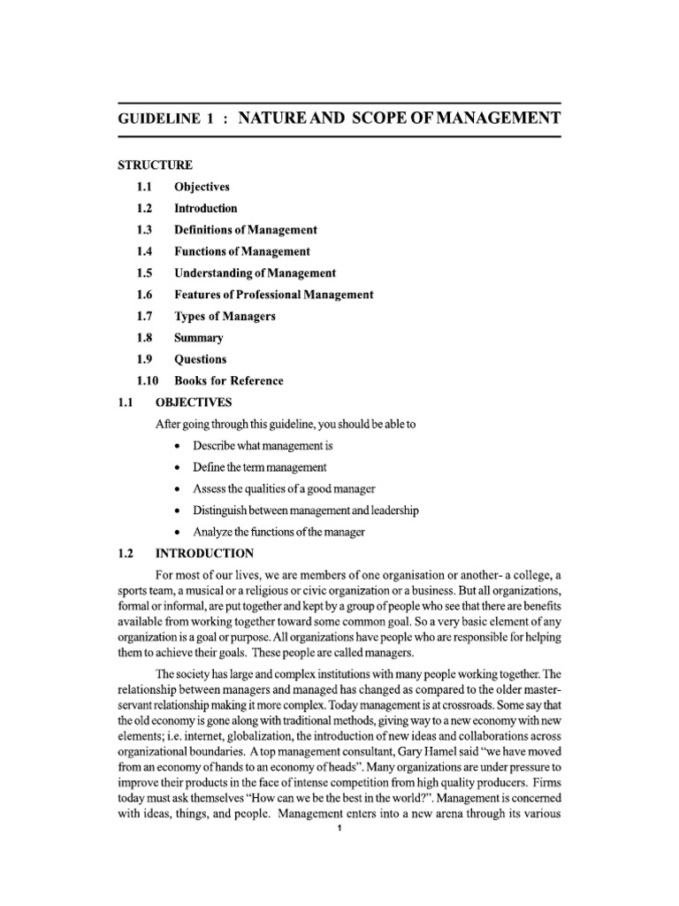 Nature & Scope of Management Unit-1 | PDF