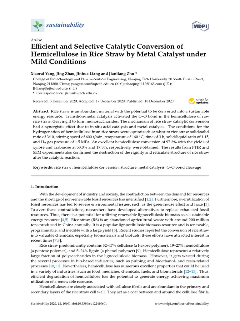 Efficient and Selective Catalytic Conversion of Hemicellulose in Rice ...
