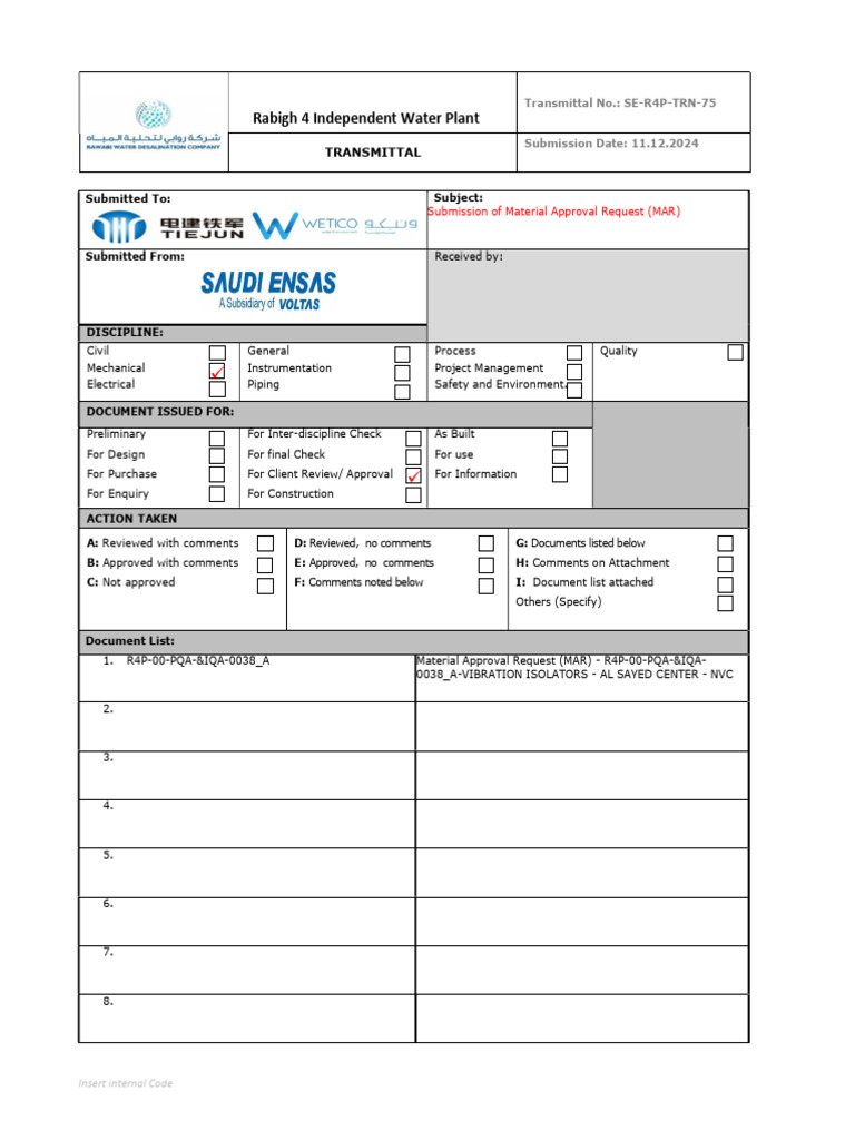 Rabigh 4 Water Plant MAR Submission | PDF