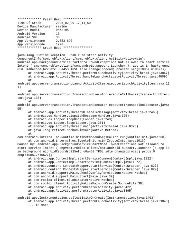 Roblox Crash Report on Realme Device | PDF | Java (Programming Language ...