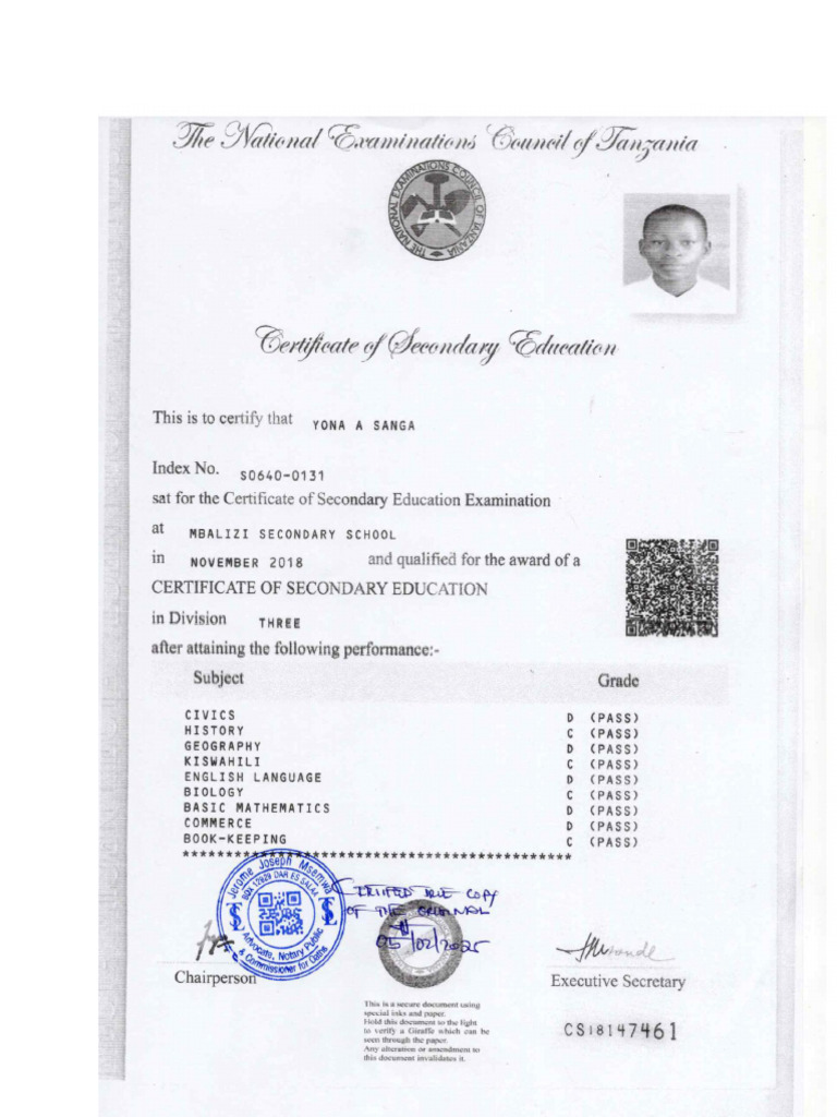 Form Four Cert - 020618 | PDF