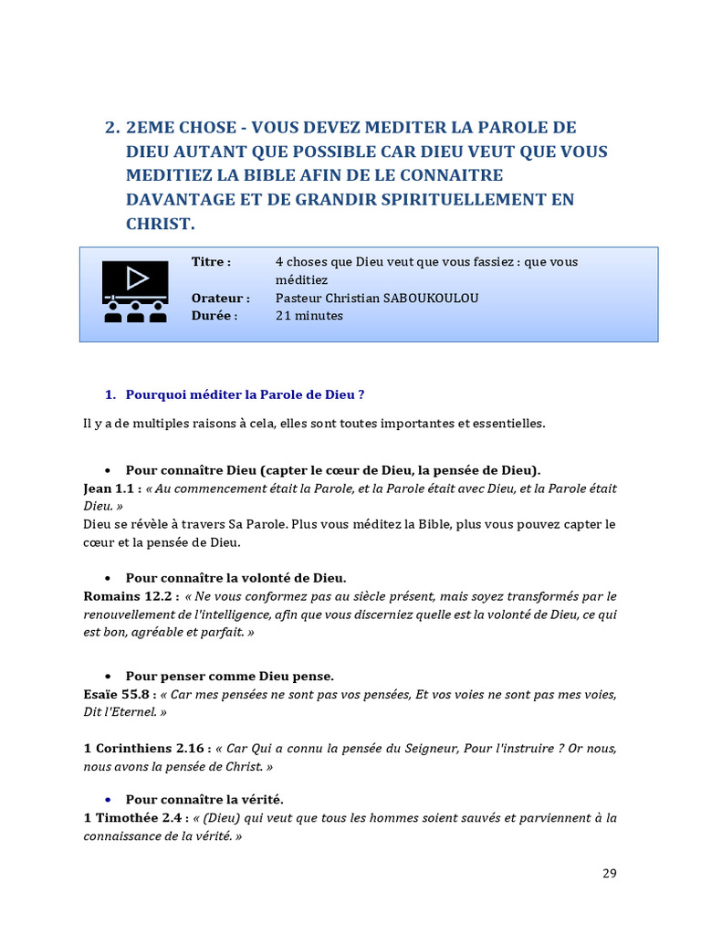 Méditer la Parole de Dieu pour grandir | PDF | Baptisme | Église chrétienne