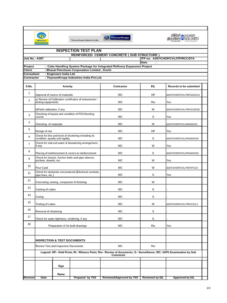 RCC Substructure Inspection Plan | PDF | Building Technology ...