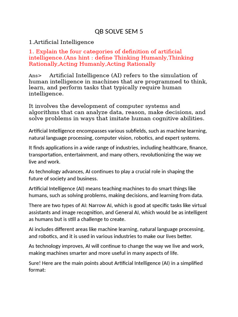 QB Solve Khushiiii | PDF | Intelligence (AI) & Semantics | Artificial ...