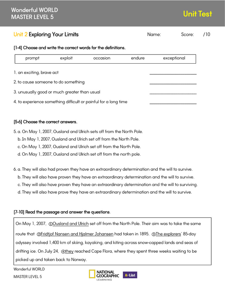 WW - Master - L5 - U2 - Unit Test | PDF | North Pole | Polar Exploration