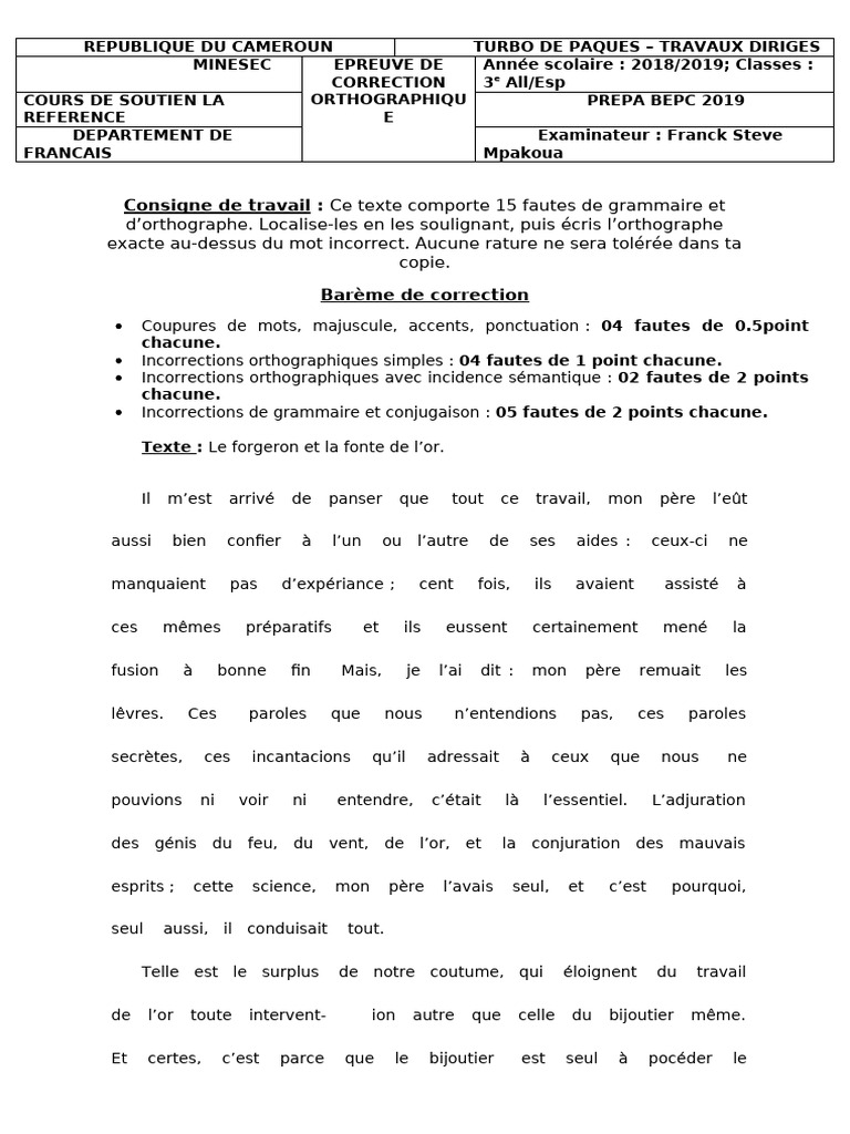Épreuve de correction orthographique 3e | PDF | Communication écrite ...