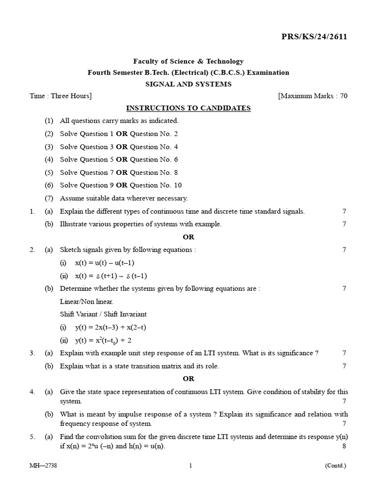 Signal and Systems Exam Paper B.Tech | PDF | Fourier Transform ...