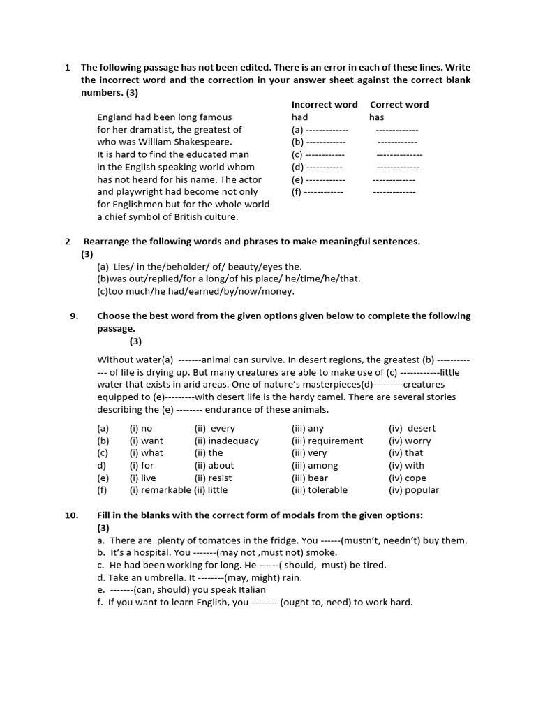 Grammar and Sentence Correction Exercises | PDF