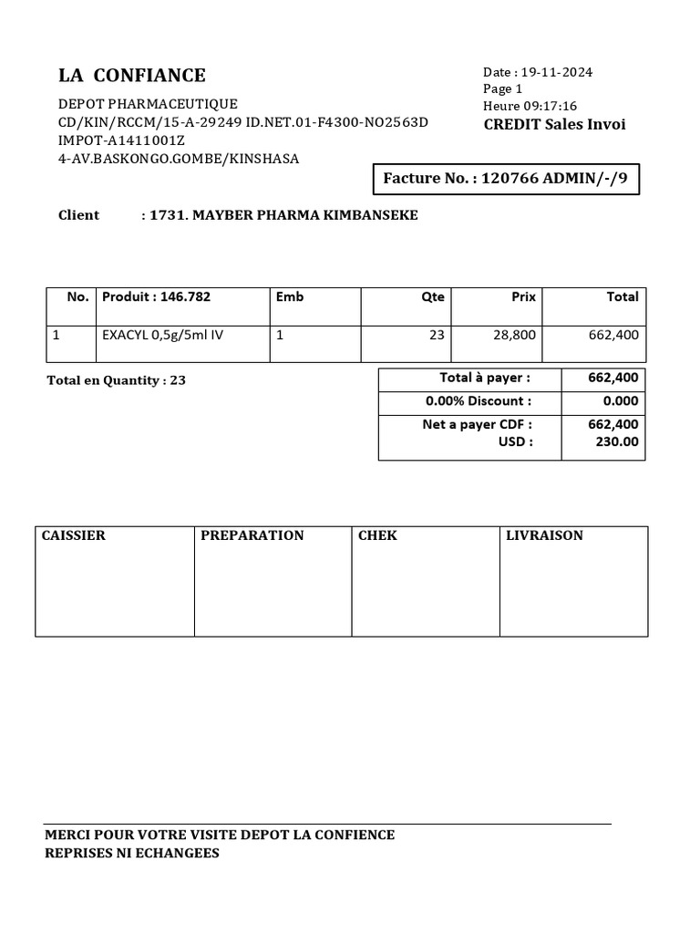 Facture Mayber Pharma - Exacyl 0,5g/5ml | PDF