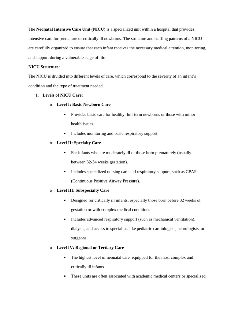 NICU Structure and Staffing Explained | PDF | Neonatal Intensive Care ...
