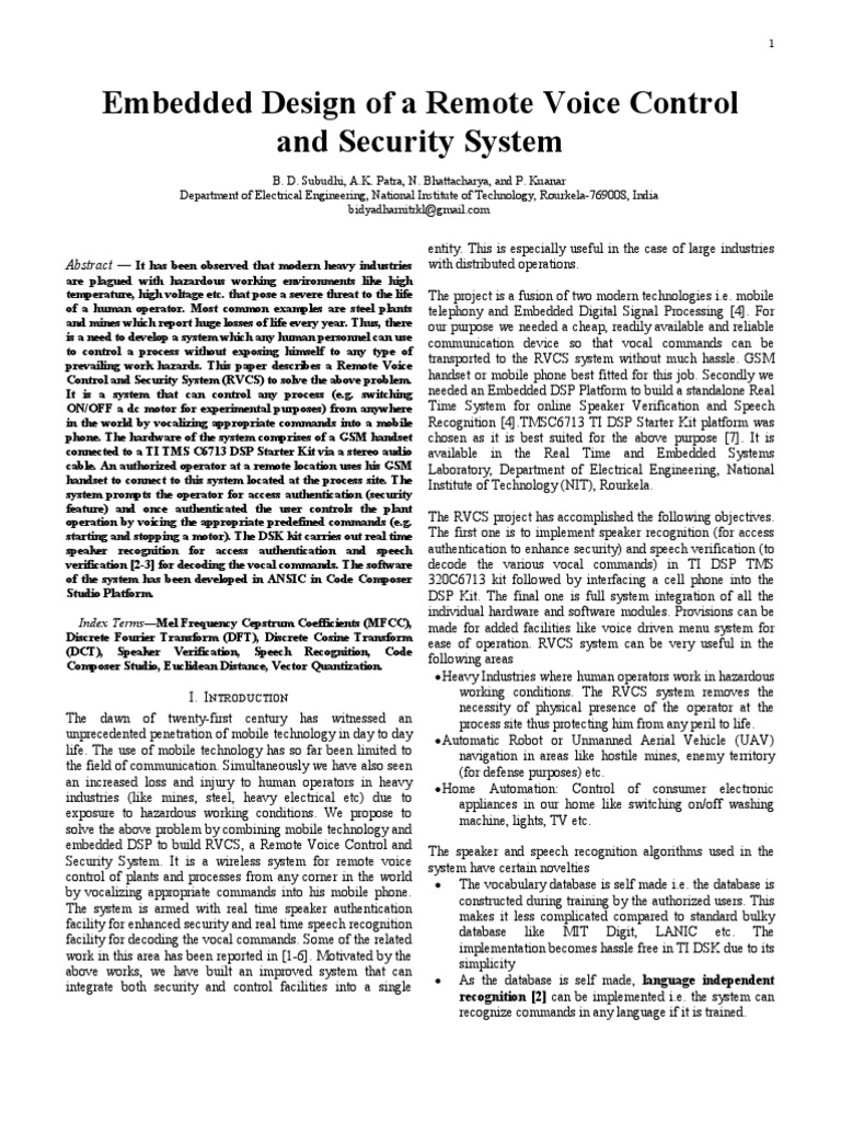 Embedded Design of A Remote Voice Control and Security System | PDF ...