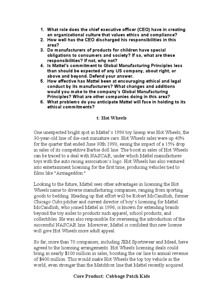 Mattel's Ethical Responsibilities and CEO Role | PDF | Toys | Business
