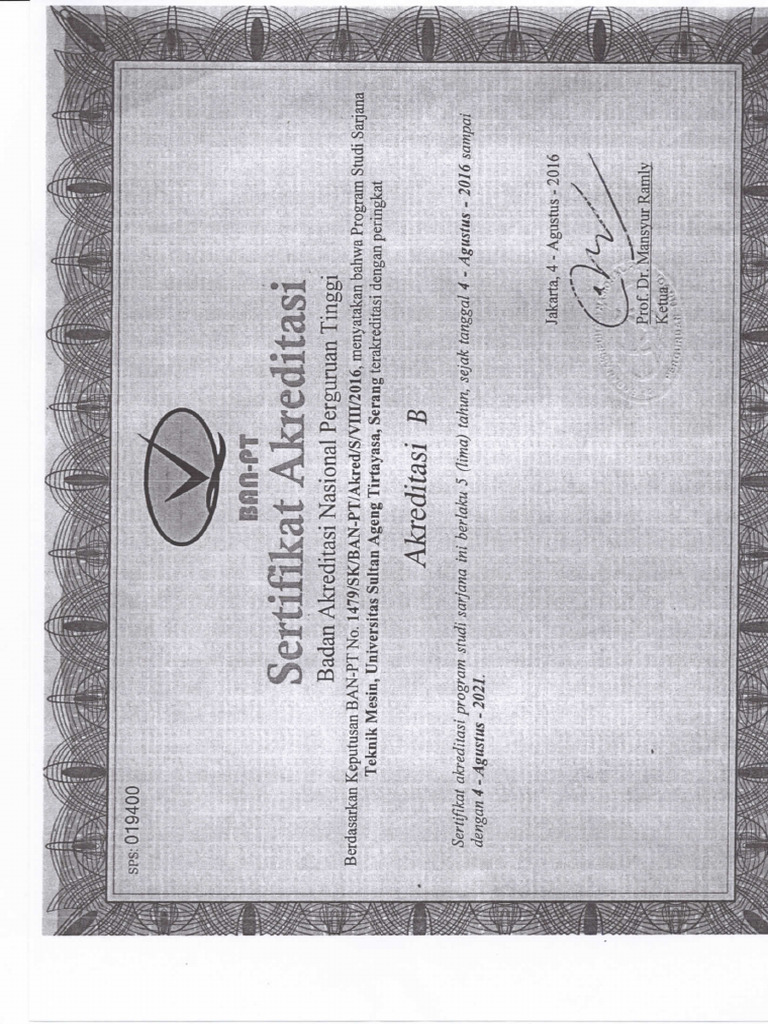 Sertifikat Akreditasi Teknik Mesin 2016 2021 Pdf