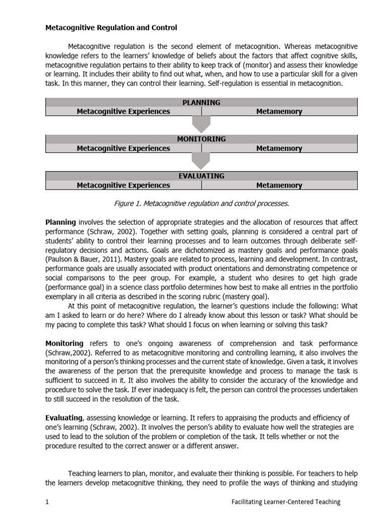 Metacognitive Regulation in Learning | PDF | Metacognition | Reading ...