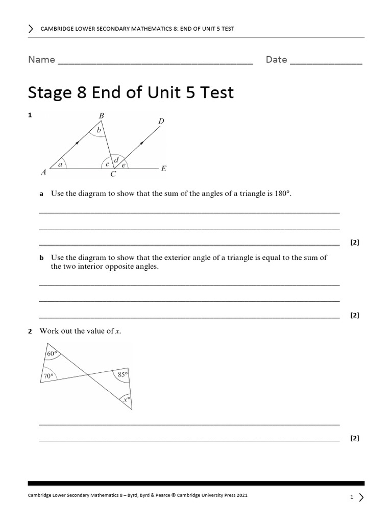 Grade 8 Geometry Unit 5 Test | PDF | Triangle | Angle