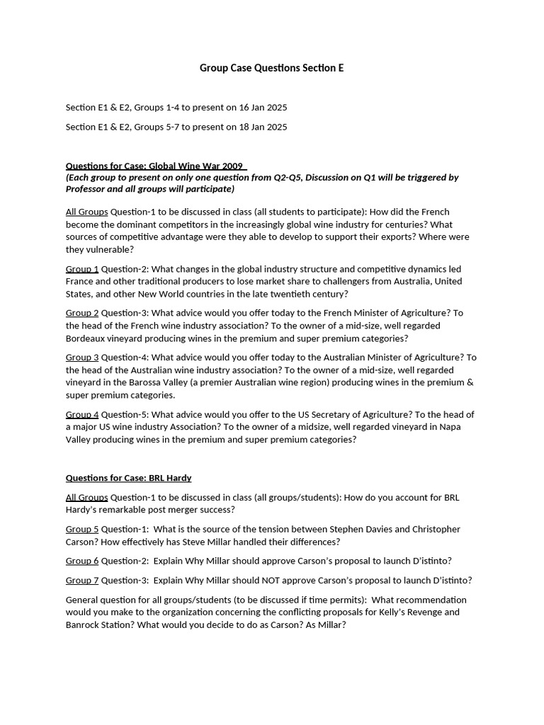 Group Case Questions Section E | PDF | Alcoholic Drinks | Vitis