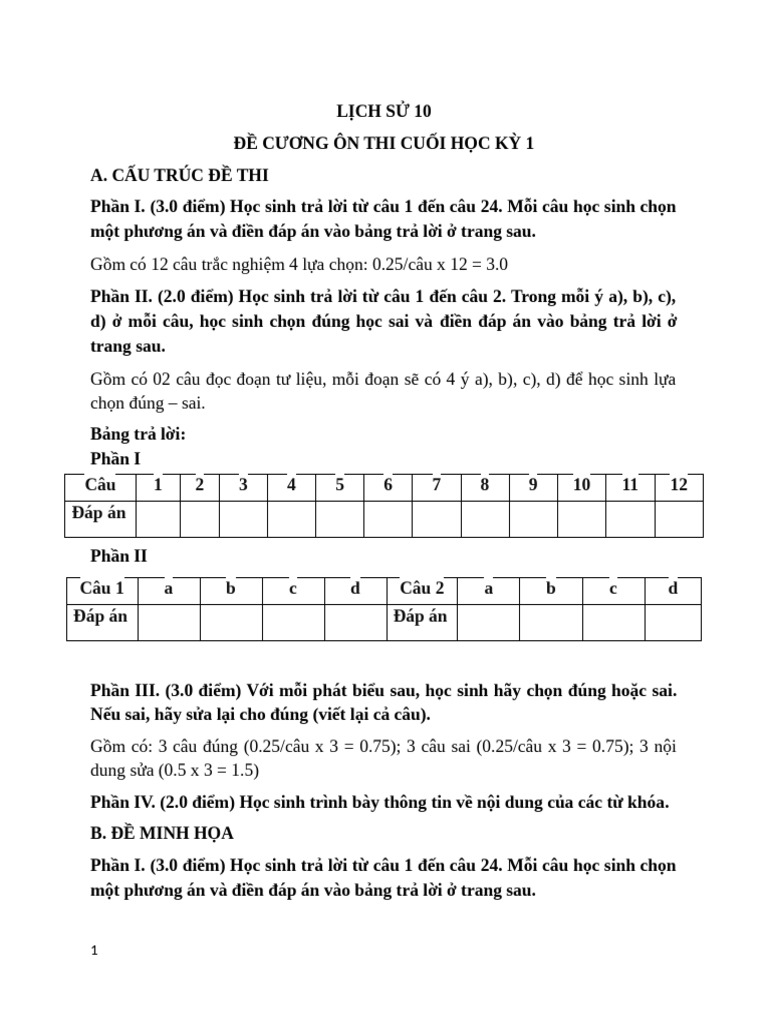 Cuoi Hoc Ky I - de Cuong On Tap | PDF