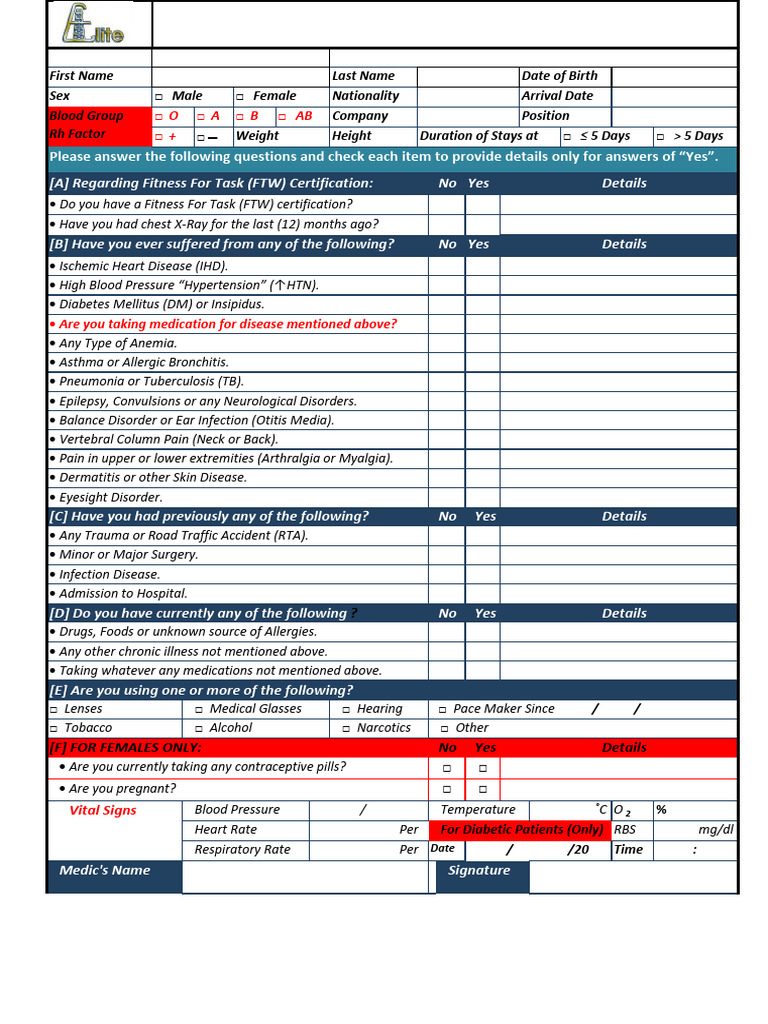 FM-QHSSE - 118 Site Medical Induction Form | PDF | Allergy | Hypertension