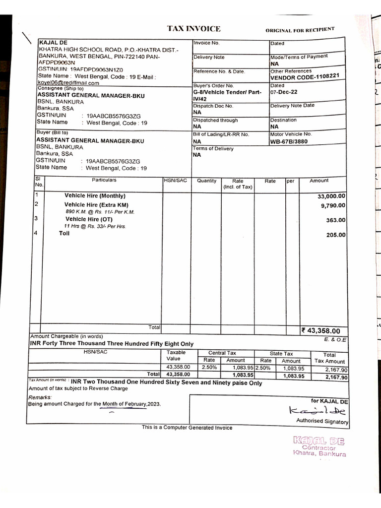 Vehicle Bill-Feb-2023 | PDF