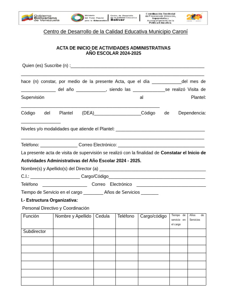acta de inicio actividades administrativas | PDF