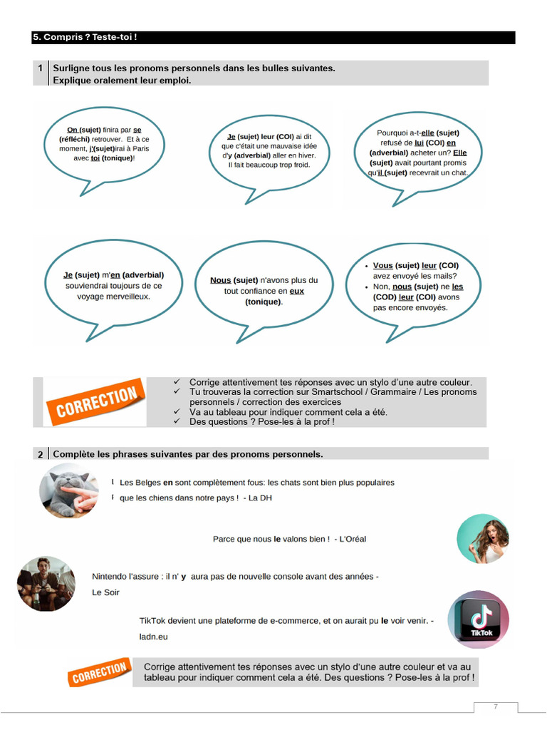 Exercices sur les pronoms personnels | PDF | Pronom | Complément d'objet