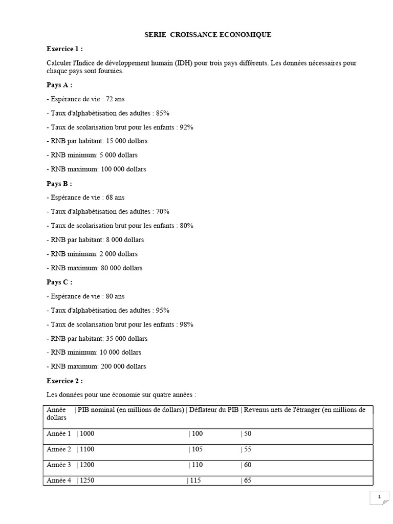 Calculs économiques : IDH, PIB et PNB | PDF | Produit intérieur brut ...