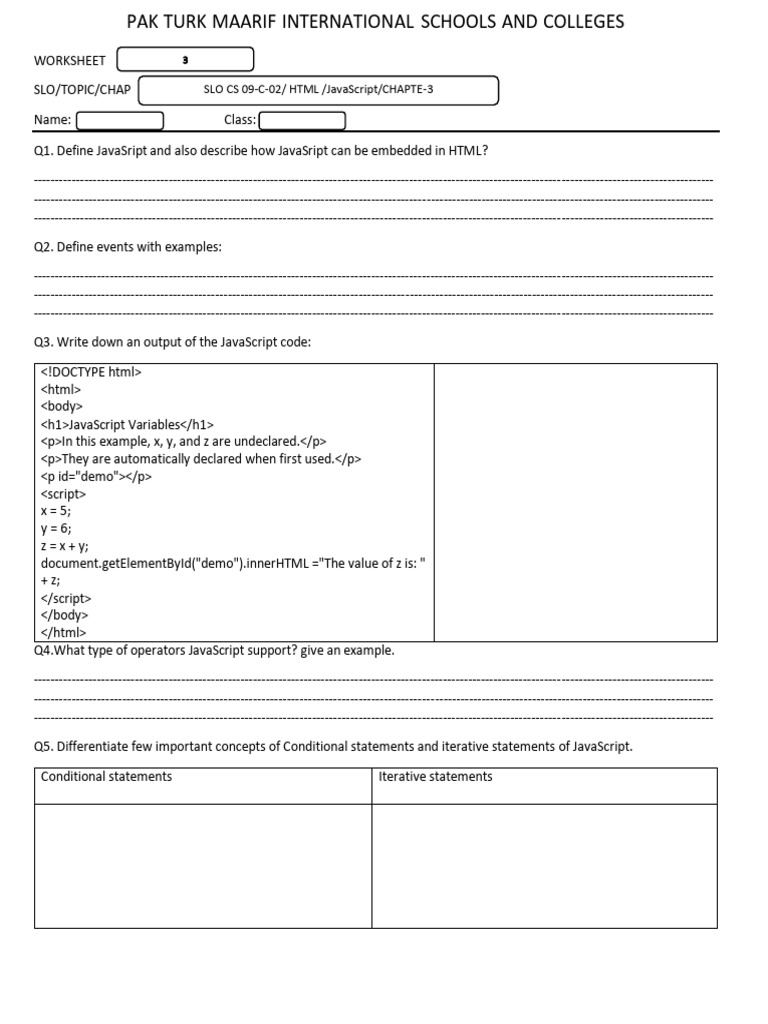 Worksheet 3 Ch3 Javascript | PDF