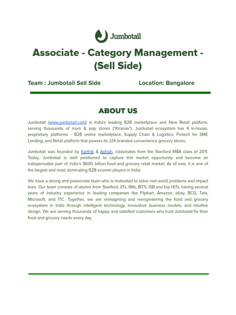 Jumbotail Category Management Associate | PDF | Retail | Grocery Store