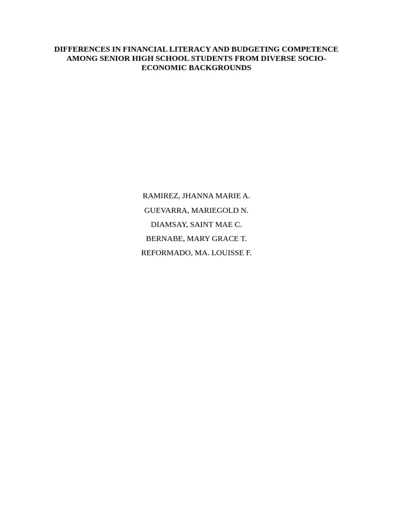 Financial Literacy in High School Students | PDF | Socioeconomic Status ...