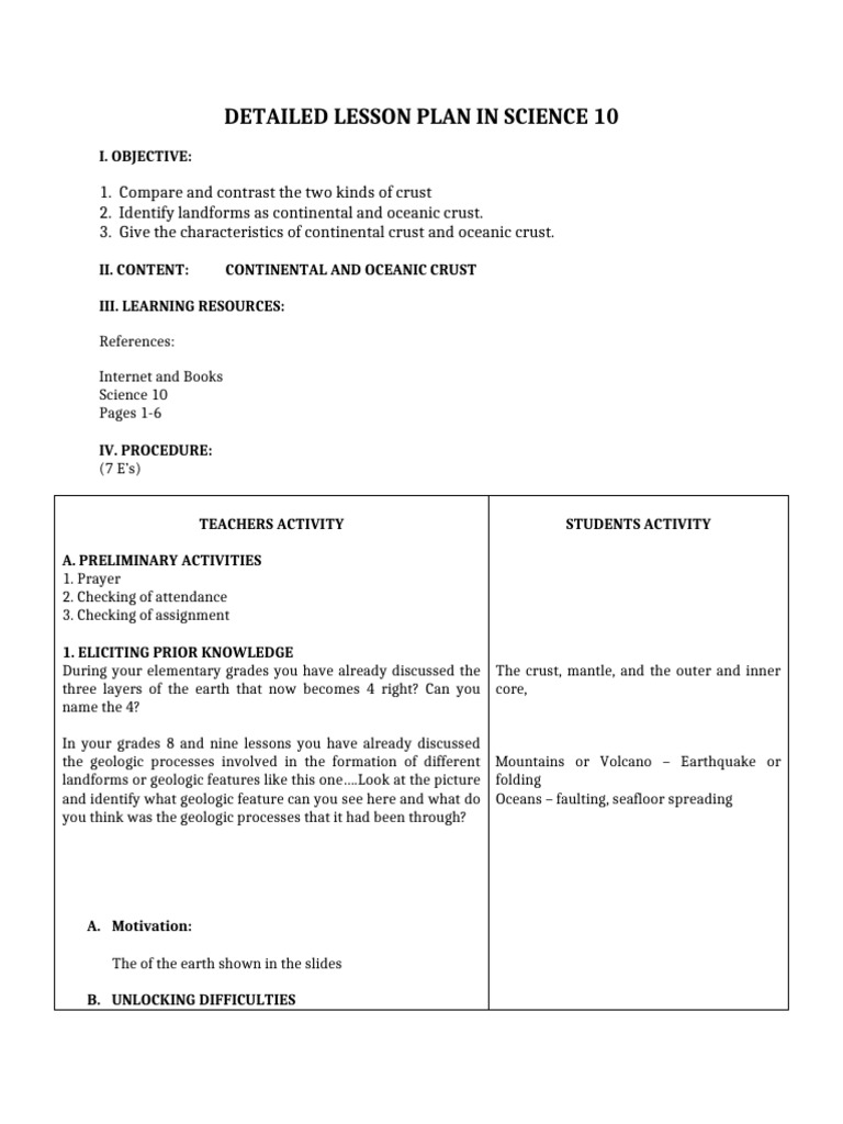 DETAILED LESSON PLAN IN SCIENCE For Defense | PDF | Volcano | Crust ...