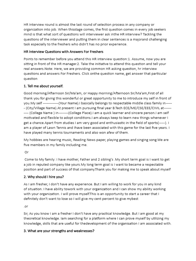 HR Interview | PDF | Knowledge | Creativity