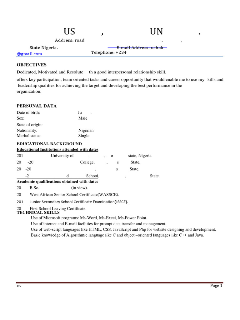 CV of Ushaka Godwin Unimashi | PDF