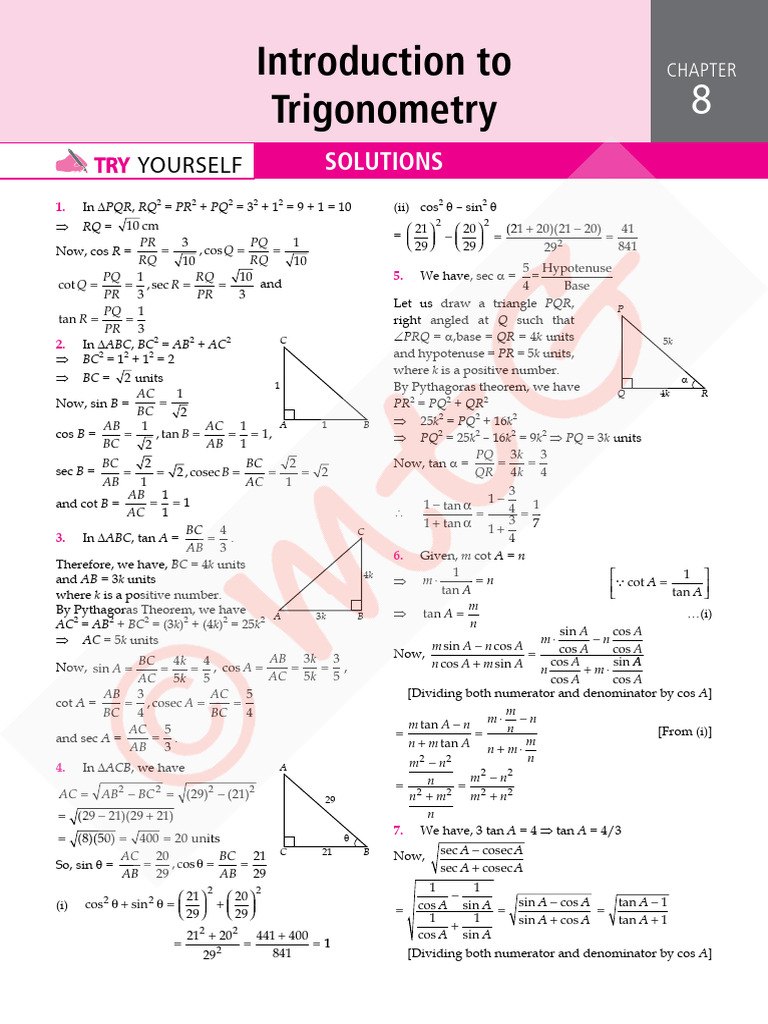 100per Math Cl10 Ty Ch8 | PDF | Trigonometric Functions | Trigonometry