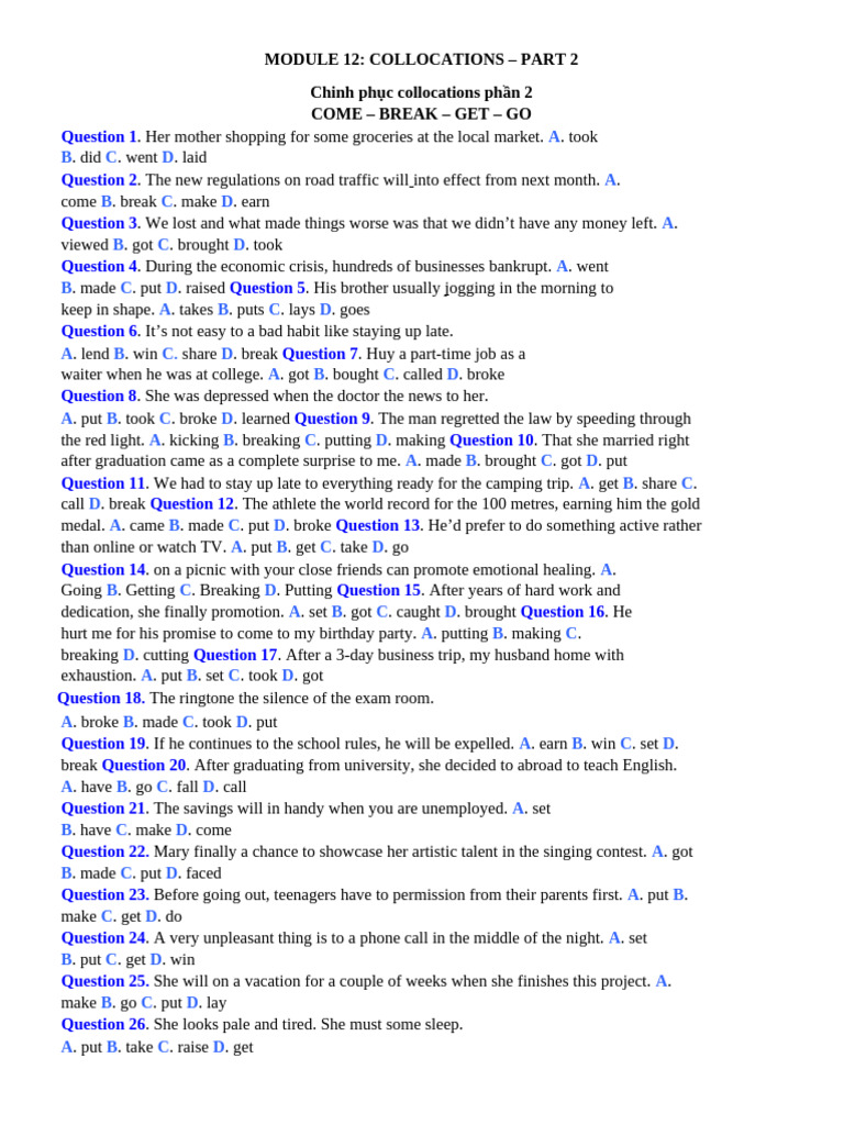 Module 12: Collocations Practice | PDF