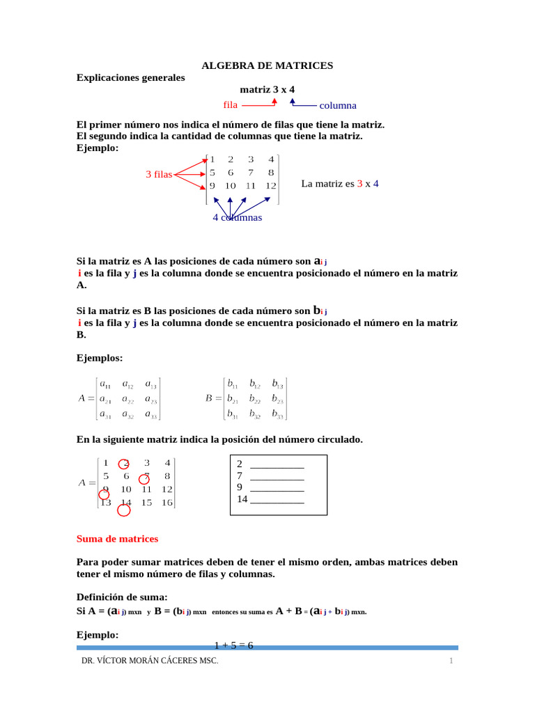 Algebra de Matrices | PDF | Matriz (Matemáticas) | Matemática Elemental